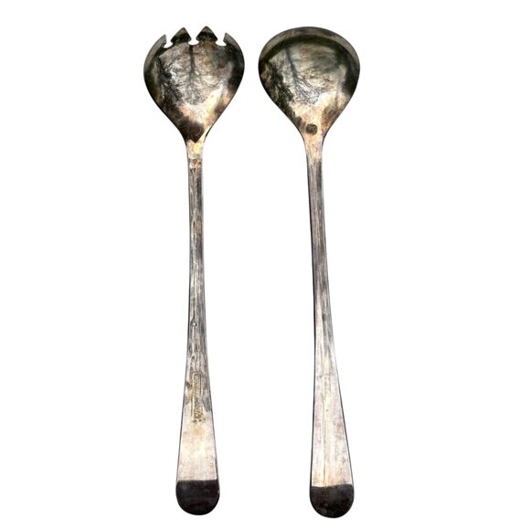 Vintage Silverplated Salad Serving Spoon & Fork Set - Picture 2 of 3